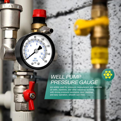 0-160psi Well Pump Pressure Gauge 1/4" NPT 2" Face Dial Size Back Mount, Multifunctional Practical Dry Pressure Gauge, for Water, Oil and Air Compressor
