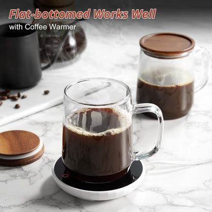 Glass Coffee Mugs, 14 oz Glass Coffee Cups with Acacia Wood Lids, Clear Borosilicate Glass Mugs with Handles for Cappuccino, Tea, Latte, Hot/Cold Beverages, Wine, Americano, Set of 2