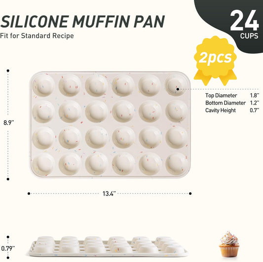 2 Pack 24 Cups Silicone Mini Muffin Pan with Metal Reinforced Frame Silicone Molds Cupcake Cake Baking Cheesecake Pans Cookie Baking Chocoflan Cupcake Mold Mini Bundt Cake Pan Women Gift