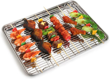 Baking Sheet with Rack Set, Yododo Set of 4 (2 Sheets + 2 Racks), Stainless Steel Cookie Sheet Baking Pan Tray with Cooling Rack, Non Toxic & Heavy Duty & Easy Clean - Size of 12 inch