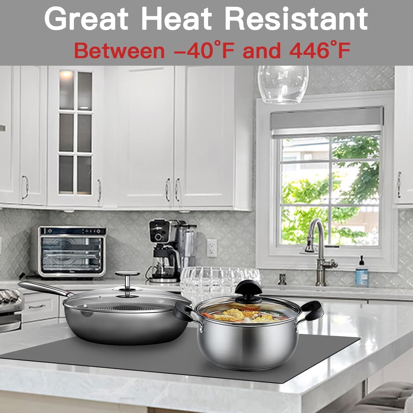 2MM Extra Thick Silicone Mats for Kitchen Counter, 23.6" x15.7" Non-Slip Waterproof Large Countertop Protector, Heat Resistant Mat, 2 Pack Silicone Craft Mat, Semitransparent
