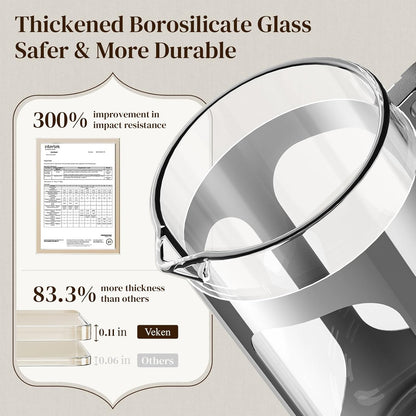 Veken French Press Coffee Maker 34oz 1 L, No Plastic Touching Cafe, Heat Resistant Thickened Borosilicate Glass, Stainless Steel Brewer, Cold Brew Cafetera Teapot for Kitchen Travel Camping, Silver