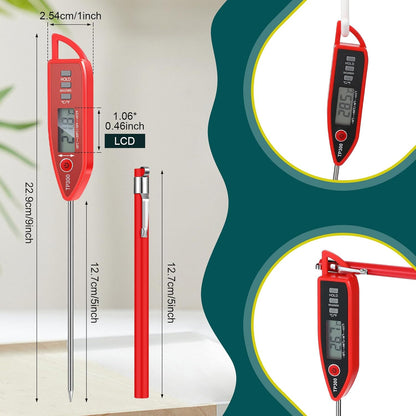 10 Set Waterproof Food Thermometer for Water, Liquid, Candle and Cooking Digital Meat Thermometer with Long Probe Instant Read for Kitchen BBQ Grill Candy (Red)