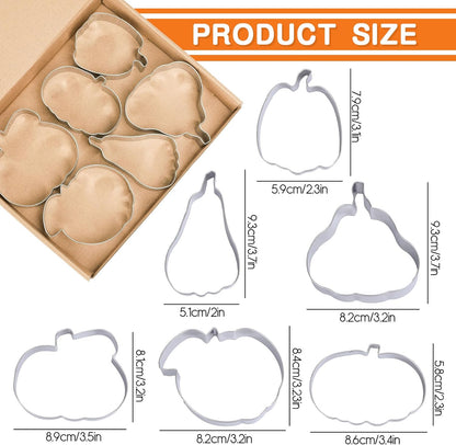 6Pcs Pumpkin Cookie Cutters Fall Pumpkin Shape Cookie Cutting Molds Cute Biscuit Cutters for Autumn Harvest Thanksgiving Halloween DIY Craft Baking Supplies