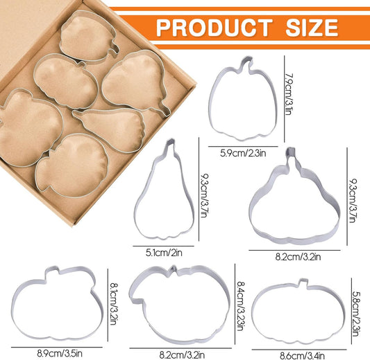 6Pcs Pumpkin Cookie Cutters Fall Pumpkin Shape Cookie Cutting Molds Cute Biscuit Cutters for Autumn Harvest Thanksgiving Halloween DIY Craft Baking Supplies