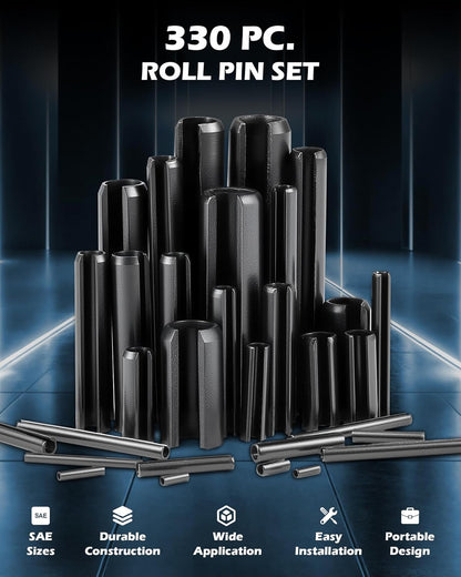 ZELCAN 330pcs SAE Roll Pin Set, Split Expansion Pin Assortment Kit for Home Improvement Automotive Repair More, 5/32 3/32 5/16 3/8 1/4 7/32 5/64 1/16 1/8 3/16 Inch Slotted Spring Pins, Various Lengths