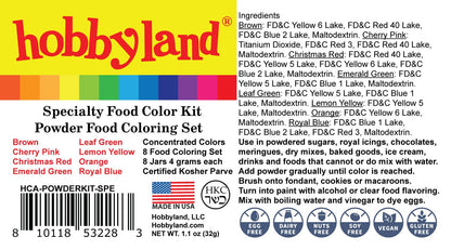Hobbyland Powder Food Color Kit, Specialty Powder Food Coloring Set, 8 Colors, 4 Gram Jars
