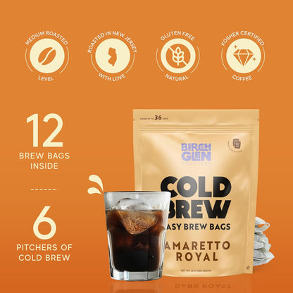 Birch Glen Roasters Cold Brew Coffee Bags - 12 Pack of Coarse Ground Coffee Filter Pitcher Packs for Easy Brewing - 100% Arabica - Yields 6 Pitchers - Irish Cream Flavor