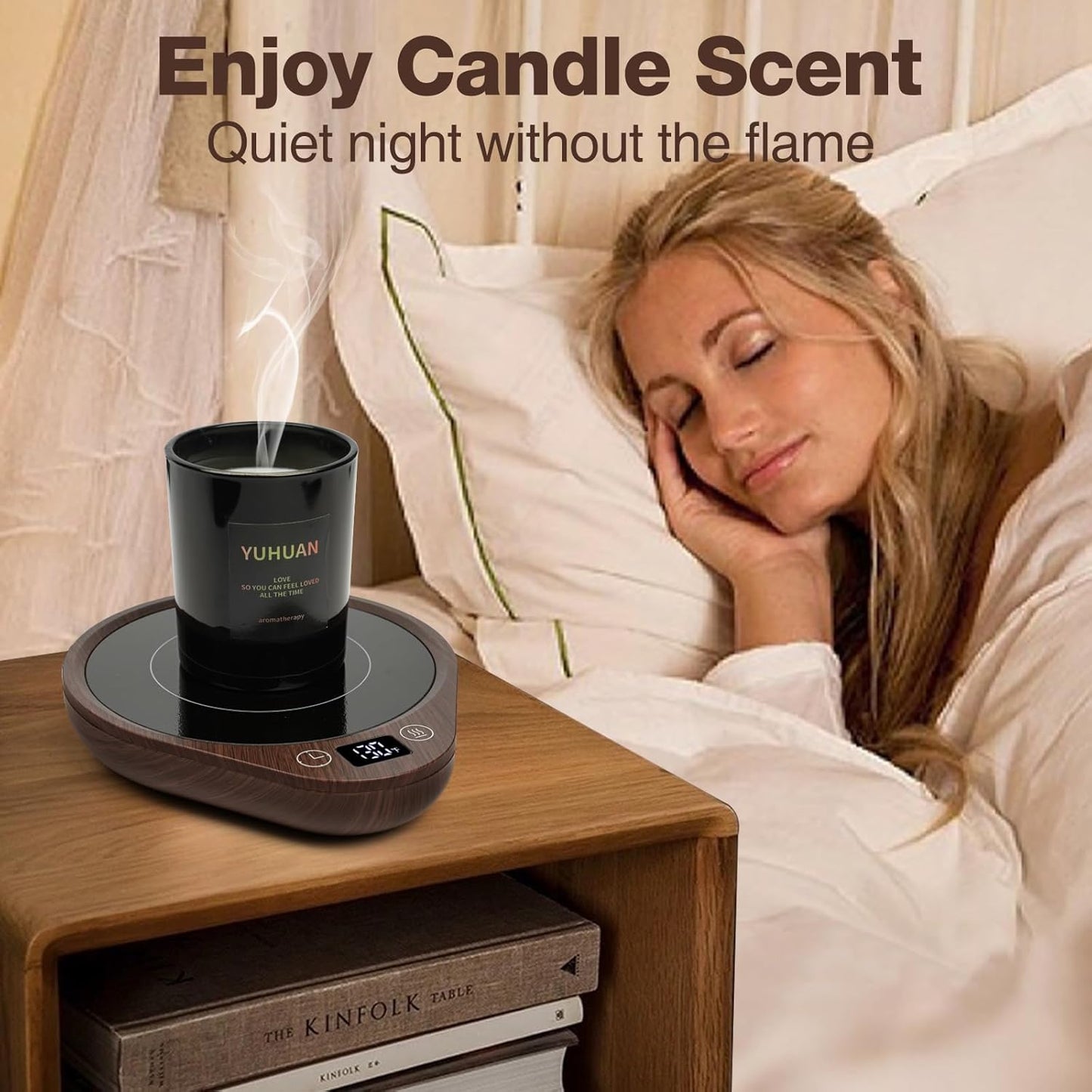 PUSEE Coffee Mug Warmer - Electric Large Candle Warmer Plate with 4H Auto Shut Off, 3-Temp Settings Cup Heater for Desk, Tea, Milk, Cocoa