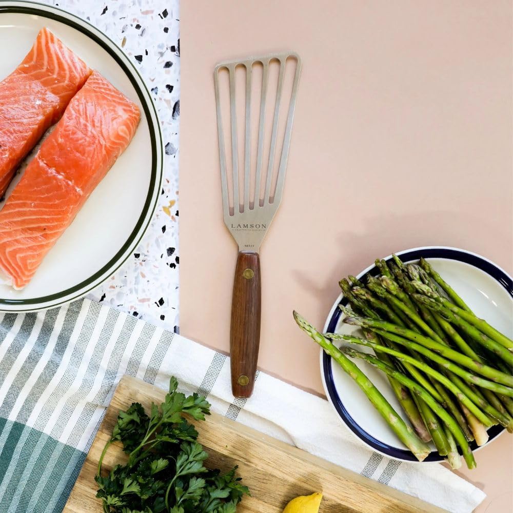 Lamson Vintage 3" x 6" Chef's Slotted Turner, Left-Hand, Walnut Handle