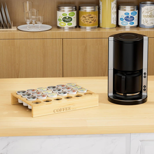 MinBoo BamBoo k cup holder Drawer or Countertop k cup Organizer Coffee Pod Holder Hold 24 Coffee Pod Storage Kcup coffee pods holder for coffee station Office and Kitchen k cup storage