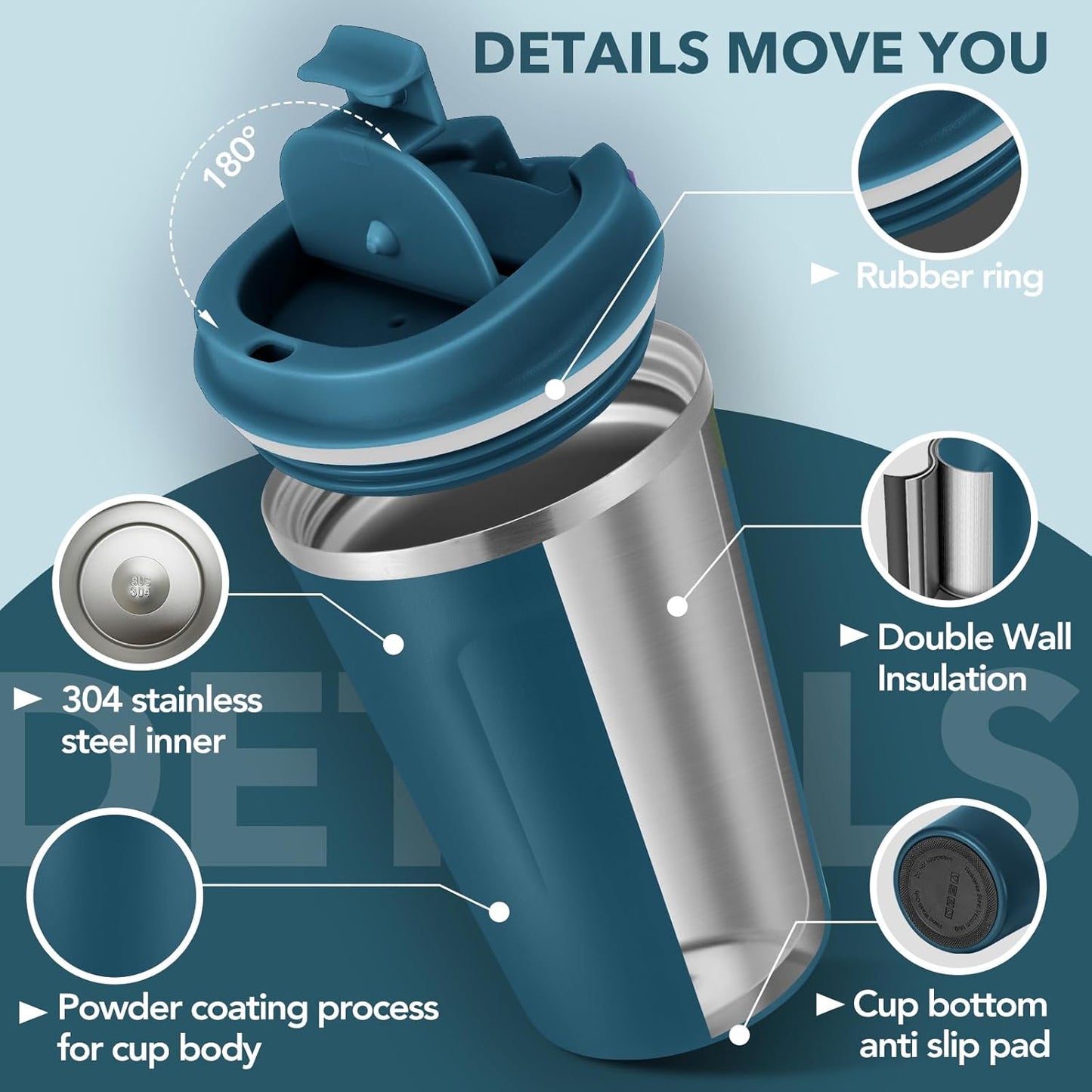 Volhoply 12 oz Double Wall Insulated Vacuum Travel Coffee Mug with Flip Lid Bulk 8 Pack,Reusable Stainless Steel Leak Proof Coffee Cup,Portable Cafe Thermal Tumbler for Hot Drinks(Assort Color,8 Set)