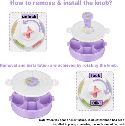 Kids Reusable Rotating Snack Container with 5 Separate Compartments, Color Matching Opening Lid, BPA/PVC-Free, Dishwasher Safe, Perfect for Travel, School Lunches & On-the-Go Snacking-Purple