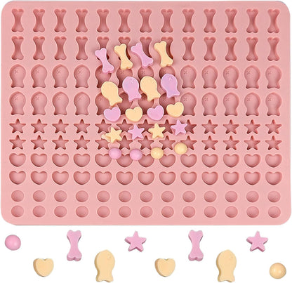 Dog Treat Molds 130 Cavity Mini Silicone Molds Star Heart Bone Fish Roud Shape for Baking Biscuits, Cookie, Candy, Chocolate, Gummy, Cookie