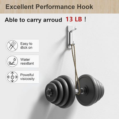 pickpiff Wall Hooks for Coat and Towel: 13LB Adhesive Door Hanger Stick on, Silver 4 Pack