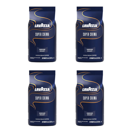 Lavazza Super Crema Whole Bean Coffee, Medium Espresso Roast, Arabica and Robusta Blend, 2.2 lb Bag (Pack of 4)
