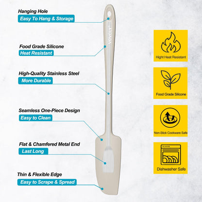 2-Pack Vovoly Silicone Jar Spatulas, Small Seamless Design Rubber Scraper with Stainless Steel Core, Heat Resistant and Non-Stick Mini Spatula for Jars and Blenders, BPA Free,11 IN, Khaki
