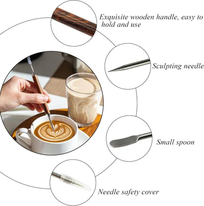 3 PCS Latte Art Pen Cinnamon Pen for Coffee,Barista Espresso Coffee Latte Art Tools Accessories for Coffee Bar Barista Make Creative Coffee Designs Decors,Stainless Steel Wood,LXLVOUEG