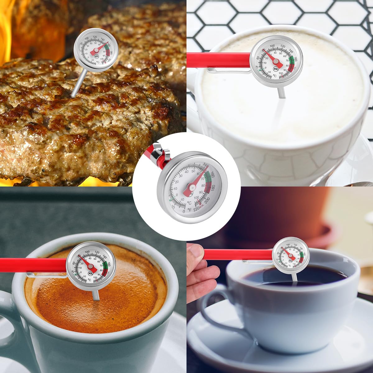2 Pack Instant Read Pocket Milk Frothing Thermometer with1 inch Dial 5 inch Probe Clip,Best Instant Read Food for The Coffee Drinks,Chocolate Milk Foam (Color Dial)