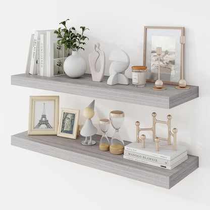 30 Inch Floating Shelves, 9.3" Deep Floating Shelf Wall Mounted, 30" Wall Shelves, Rustic Deep Bookshelf, Large Display Shelves & Storage Shelves for Bedroom, Living Room, Gray, Set of 2