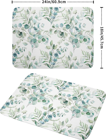 Sage Green Leaves Dish Drying Mats for Kitchen Counter 18x24 Inch, Leaves Kitchen Drying Mat,Watercolor Herbs Dishes Pad Dish Drainer Rack Mats Absorbent Fast Dry Kitchen Accessories