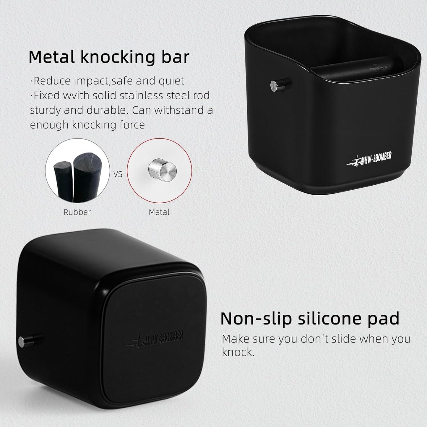 MHW-3BOMBER Espresso Knock Box, 1.2L(15 Cups) Coffee Knock Box with Removable Knock Bar and Anti-slip Pads for Espresso Puck, Coffee Ground, Durable Espresso Accessories, Black GB5967B-OS