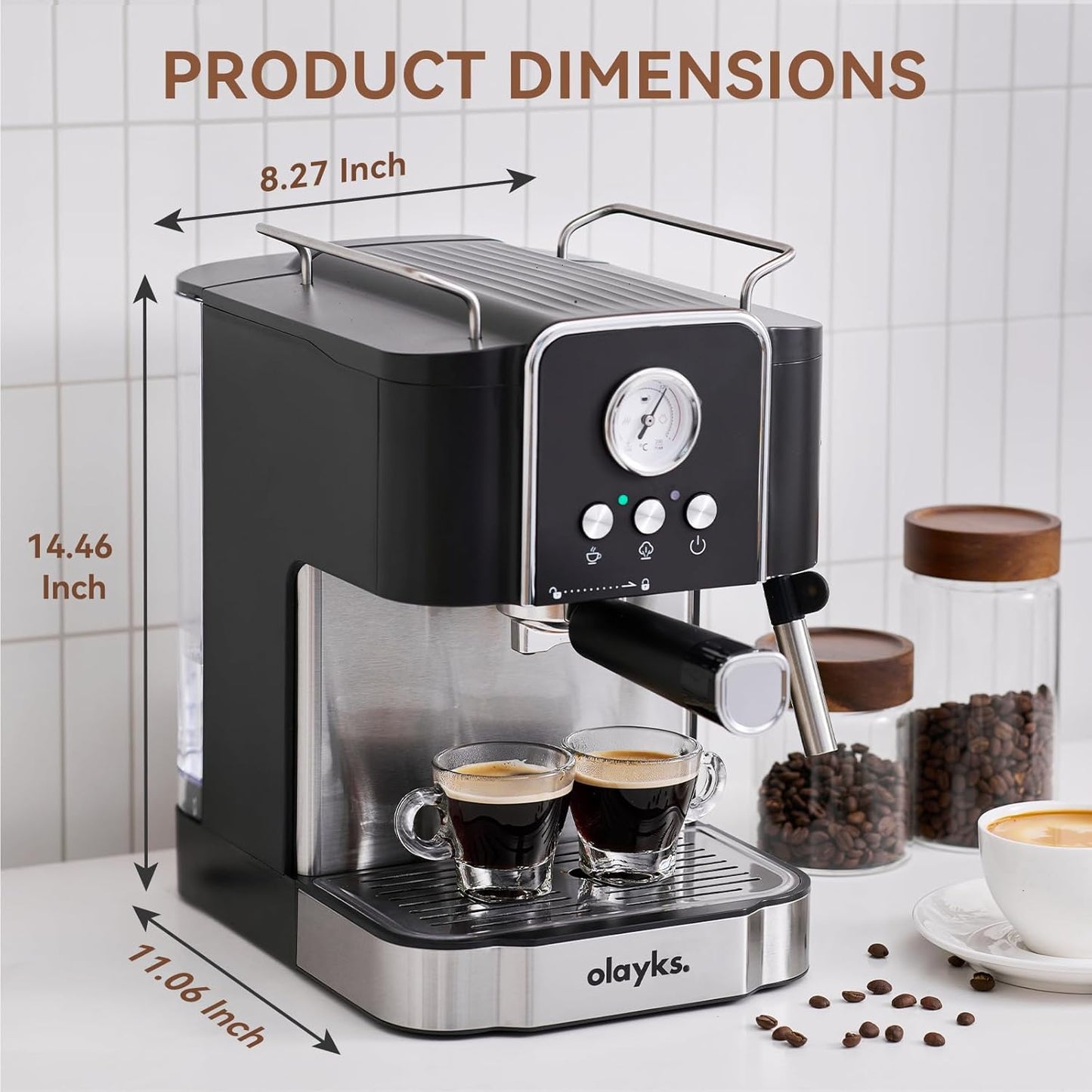 Espresso Machine 20 Bar, Professtional Espresso Coffee Maker with Milk Frother Steam Wand for Latte, Cappuccino, Espresso Maker with 1.8L Removable Water Tank, Gift for Dad or Mom