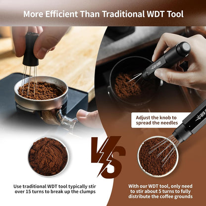 MHW-3BOMBER WDT Tool Espresso Distribution Tool Retractable Espresso Coffee Stirrer, Adjustable Range Coffee Distributor for Barista, Magnetic Store, 0.4mm 8 Needles with 8 Extra, Blue, T6192-OS
