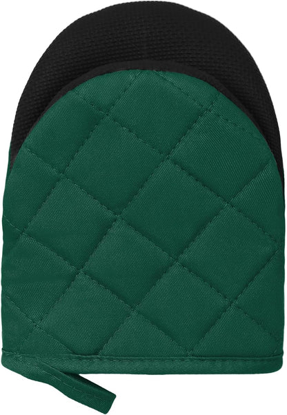 1 Pair Short Oven Mitts, Heat Resistant Silicone Kitchen Mini Oven Mitts for 500 Degrees, Non-Slip Grip Surfaces and Hanging Loop Gloves, Baking Grilling Barbecue Microwave Machine Washable
