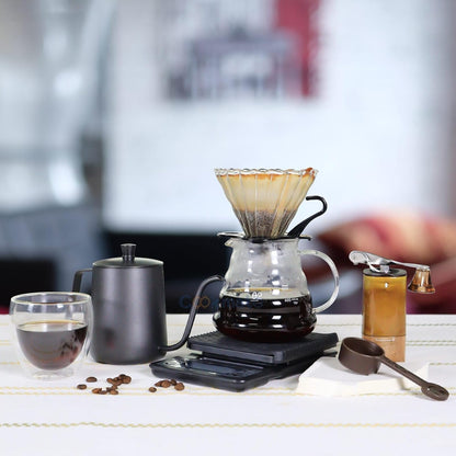 SOTECH Pour Over Coffee Maker Set, Coffee Kettle Scale, Pour Over Coffee Dripper, Bean Grinder, Glass Server, Drip Cup, Filter Paper, All in 1, Traveling Camping Hiking