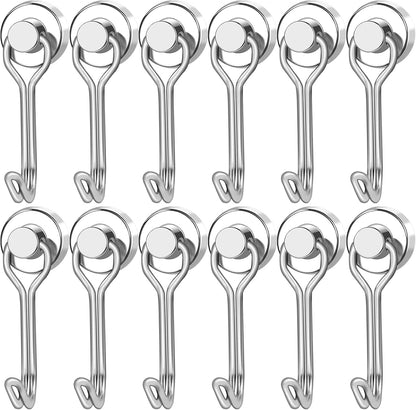 LOVIMAG Hooks, 30lbs+ Magnetic Magnet Hook 2025 Cruise Cabin Ship Essentials Heavy Duty Strong Refrigerator Fridge Hanging for Classroom Beach Vacation Kitchen Grills Home Mug Hanger (12 Pack), Silver