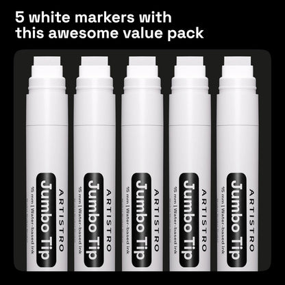 ARTISTRO 5 White Jumbo Markers Acrylic Markers with 15mm Jumbo Felt Tip for Murals Tagging Posters Art Journals & Calligraphy