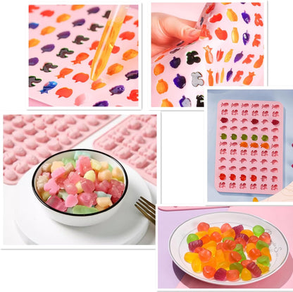 Mini Silicone Molds,120 Cups Chocolate Drops Mold,Fondant Cake Mold for Chocolate,Hard Candy,Biscuits,Cookie,Jelly,Sugarcraft,Homemade Treats and DIY Baking,2 Pack(66 Fruit & 54 Animal) Pink