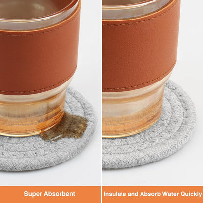 4.8" Cotton Drink Coasters Set of 2– Absorbent Fabric Mug Pads for Coffee, Tea & Drinks, Minimalist Desk & Nightstand Cup Mats, Durable Neutral Drink Coasters for Home, Office or Gift Use (Cloud Grey)