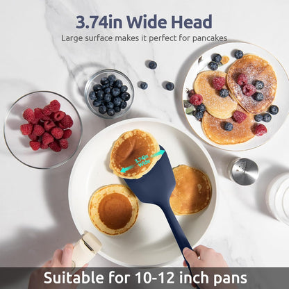 600℉ Heat Resistant Silicone Turner: U-Taste 13.6in Solid Kitchen Spatula Flipper, BPA Free Flexible & Thin Seamless Cooking Utensil for Flipping Egg, Pancake in Nonstick Cookware(Midnight Blue)