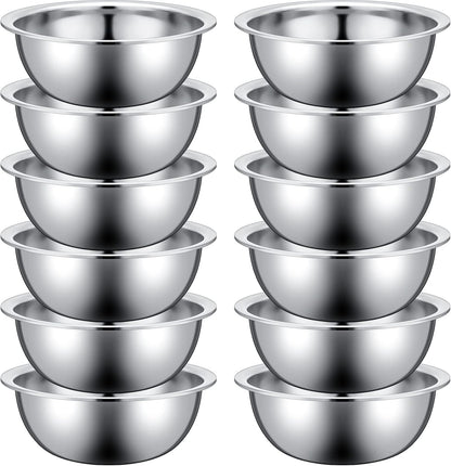 Pinkunn Set of 12 Stainless Steel Mixing Bowls, Nesting Metal Prep Salad Bowl Bulk Kitchen Large Reusable Baking Food Container for Hotel Restaurant Home Cooking, Silver(12.6 x 4.25 Inch)