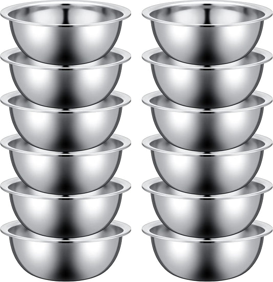 Pinkunn Set of 12 Stainless Steel Mixing Bowls, Nesting Metal Prep Salad Bowl Bulk Kitchen Large Reusable Baking Food Container for Hotel Restaurant Home Cooking, Silver(12.6 x 4.25 Inch)