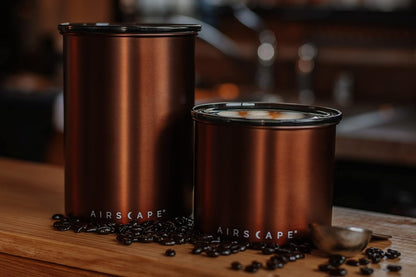 Planetary Design Airscape Stainless Steel Coffee Canister | Food Storage Container | US Patented Airtight Lid | Push Out Excess Air Preserve Food Freshness (Small, Brushed Copper)