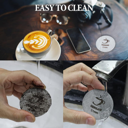 58.5mm Espresso Puck Screen - 2 Packs 1.7mm Thickness 150μm Espresso Puck Screen with Walnut Holder,Reusable Stainless Steel Replacement Part Compatible with 58mm Portafilter Series Espresso