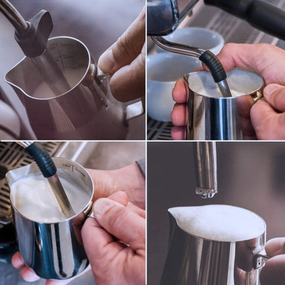 SIKEMAY Milk Frothing Pitcher Cup, 12oz/350ML Milk Frother Cup Stainless Steel Steaming Pitcher Milk Jug Coffee Latte with Art Pen Cappuccino Espresso Machine Accessories Barista Steam Pitchers Tools