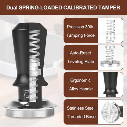 53mm Espresso Tamper Kit - Dual-Spring Calibrated Coffee Tamper, 8-Needle WDT Tool Espresso Distribution Tool, Magnetic Aluminum Dosing Funnel, Reusable Puck Screen, Fit for 53mm Portafilters