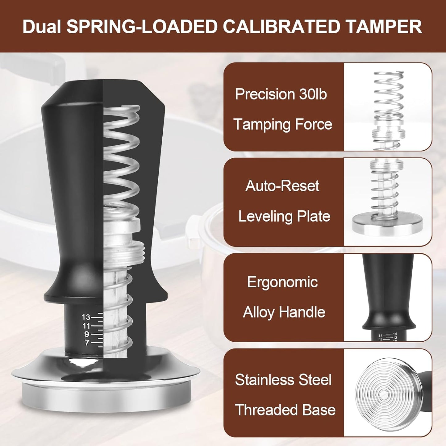 58mm Espresso Tamper Kit - Dual-Spring Calibrated Coffee Tamper, 8-Needle WDT Tool Espresso Distribution Tool, Magnetic Aluminum Dosing Funnel, Reusable Puck Screen, Fit for 58mm Portafilters