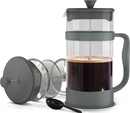 Utopia Kitchen French Press Espresso and Tea Maker with Triple Filters, Stainless Steel Plunger and Heat Resistant Borosilicate Glass (Grey, 34-oz (Pack of 1))