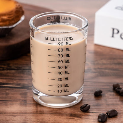 2 Pack Shot Glass Measuring Cup Set,3 oz/90ML Liquid Heavy High Espresso Glass Cup,Dishwasher Safe,Measurement of Dry and Liquid Ingredients(Black)