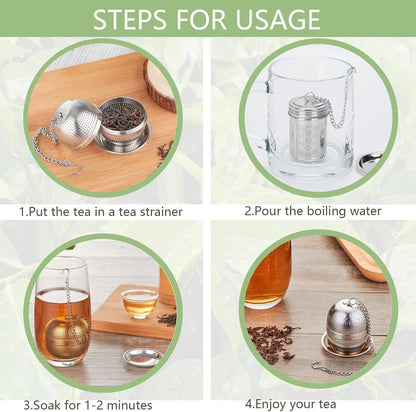 Tea Strainer Tea Infuser for Loose Tea, Tea Steeper 304 Stainless Steel Tea Mesh Strainer with Lid and Drip Tray, 2 Pack Tea Diffuser with Chain Hook, Tea Ball to Brewing Steeping Loose Leaf