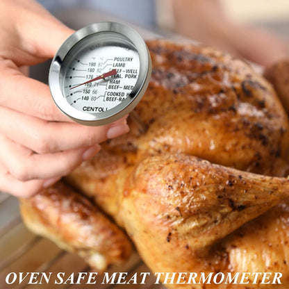 Meat Thermometer Oven Safe, 2 Pieces Dishwasher Safe Meat Thermometers for Cooking and Grilling, 2.12'' Stainless Steel Cooking Thermometer for Meat (No Battery Required)