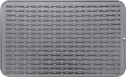 Silicone Dish Drying Mat for Multiple Usage,Easy clean,Eco-friendly,Heat-resistant Silicone Mat for Kitchen Counter or Sink,Refrigerator or Drawer Liner Grey 3XL 28 inches x 18 inches