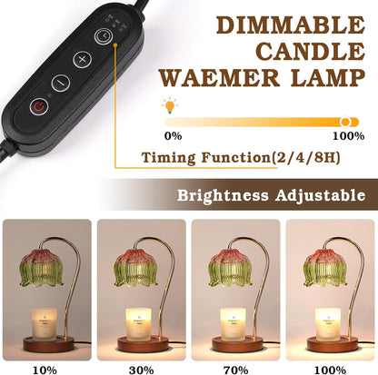 Glass Candle Warmer Lamp with Timer, Electric Candle Warmer Lamp, Graduation Birthday Gifts for Women Girls, Flower Candle Light Warmer Gifts, Aromatic Candle Warmer for Vintage Home Decor