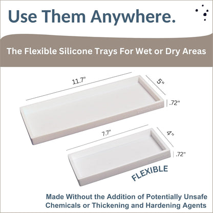 Countertop and Vanity Tray - 2 PC (11” and 7”) Shatterproof Silicone Kitchen and Bathroom Trays for Counter, Kitchen Soap Dispenser Tray, Vanity Trays for Bathroom, Perfume Key Tray