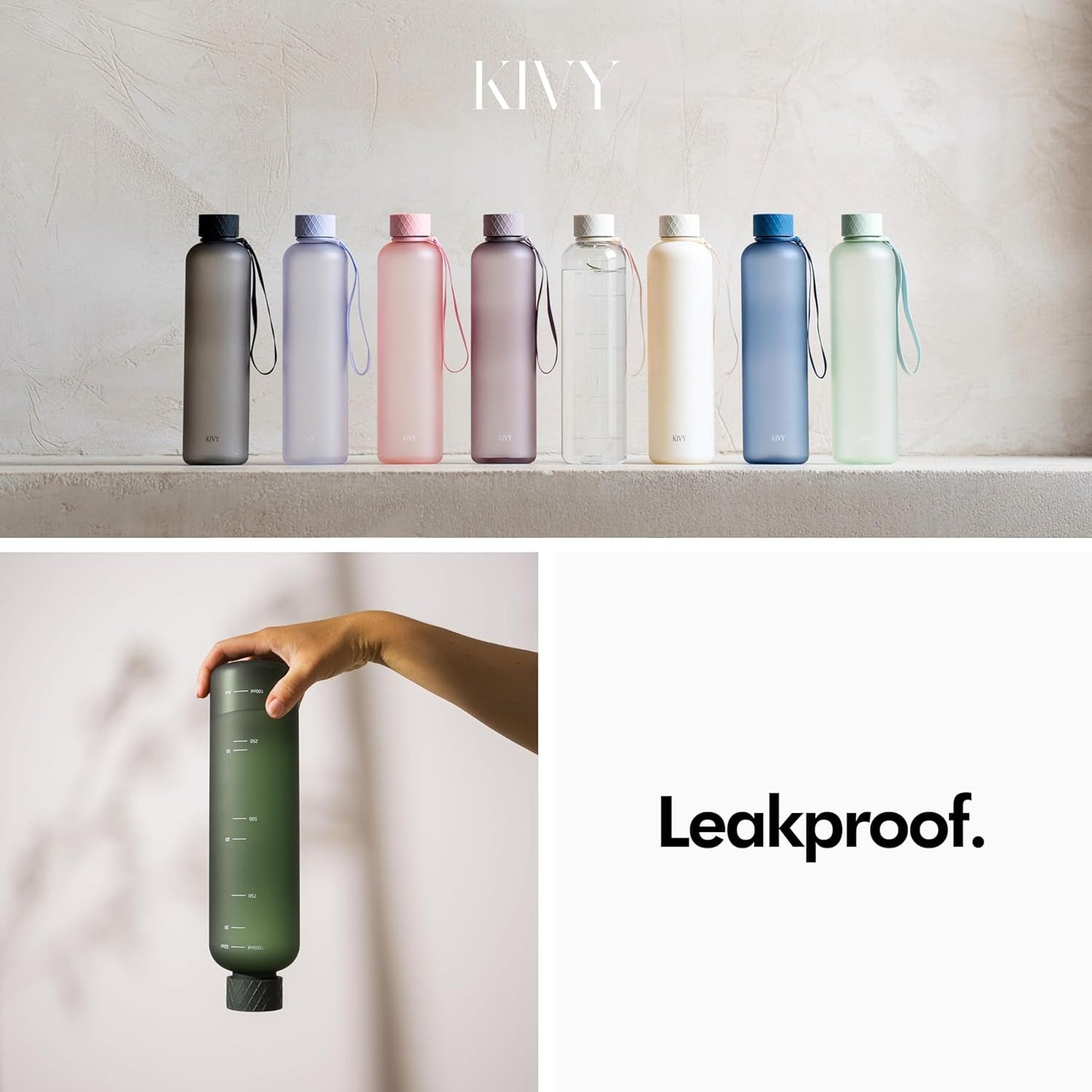 KIVY Slim Water Bottle 50oz [Lightweight & Shatterproof] - Reusable Tritan Water Bottle - Leak Proof Water Bottle for Women & Men - No Spill - Dishwasher Safe - Red water bottle